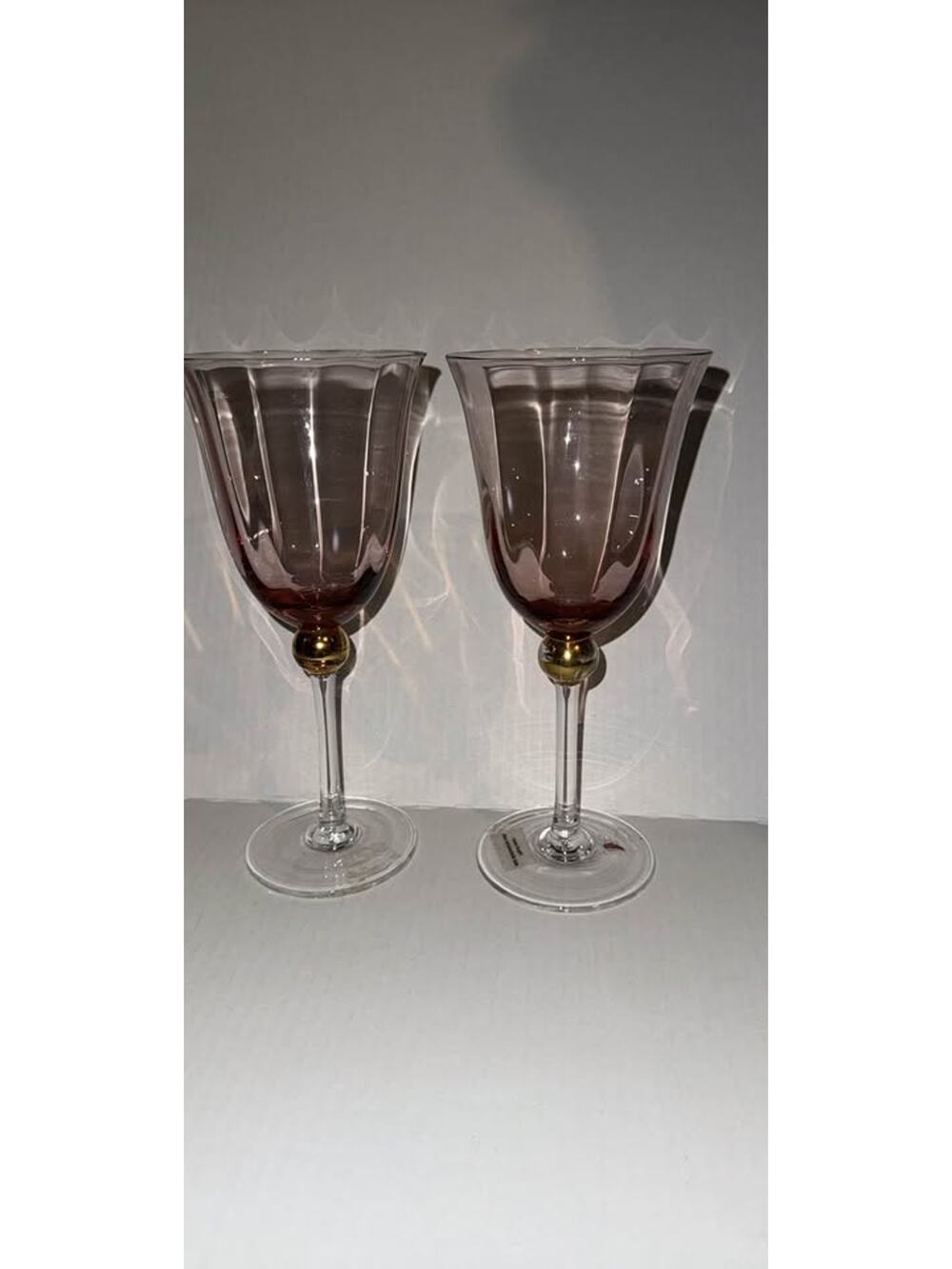 Pink Wine Glasses with Gold Stem - Set of 2